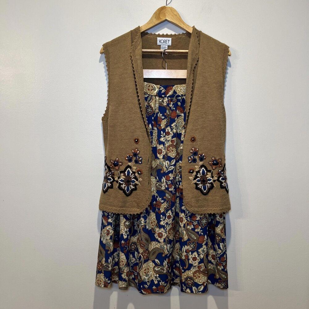 KORET Embroidered Sweater Vest & Skirt Set Lambswool Blend‎ Grandma SMALL / 12